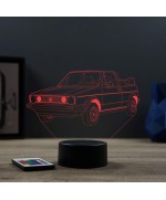 Lampe illusion 3D en verre acrylique gravée au laser représentant une voiture VW Golf 1 Cabriolet.