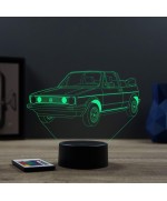 Lampe illusion 3D en verre acrylique gravée au laser représentant une voiture VW Golf 1 Cabriolet.