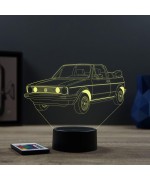 Lampe illusion 3D en verre acrylique gravée au laser représentant une voiture VW Golf 1 Cabriolet.