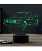 Lampe illusion 3D en verre acrylique gravée au laser représentant une voiture VW Golf 1 Cabriolet.