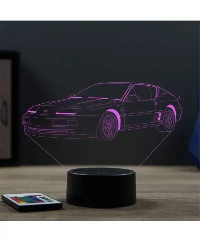 Lampe illusion 3D en verre acrylique gravée au laser représentant une voiture Alpine Renault A610 Turbo.