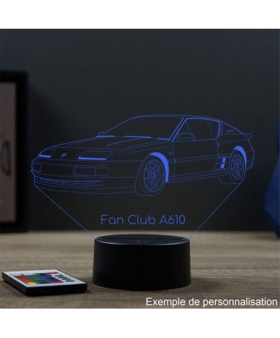 Lampe illusion 3D en verre acrylique gravée au laser représentant une voiture Alpine Renault A610 Turbo.