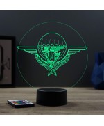 Lampe illusion 3D en verre acrylique gravée au laser représentant le brevet du  2ème régiment étranger de parachutistes.