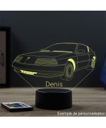 Lampe illusion 3D en verre acrylique gravée au laser représentant une voiture Alpine Renault GTA.