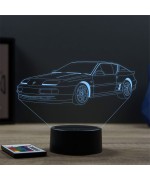 Lampe illusion 3D en verre acrylique gravée au laser représentant une voiture Alpine Renault A610 Turbo.