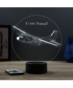Lampe illusion 3D en verre acrylique gravée au laser représentant un avion Transall C-160.