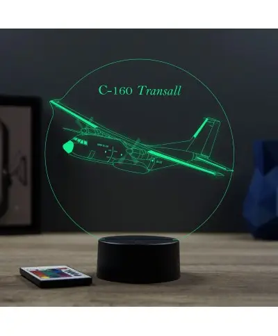 Lampe illusion 3D en verre acrylique gravée au laser représentant un avion Transall C-160.