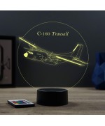 Lampe illusion 3D en verre acrylique gravée au laser représentant un avion Transall C-160.