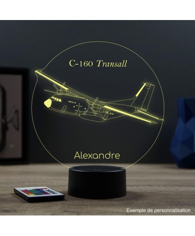 Lampe illusion 3D en verre acrylique gravée au laser représentant un avion Transall C-160.