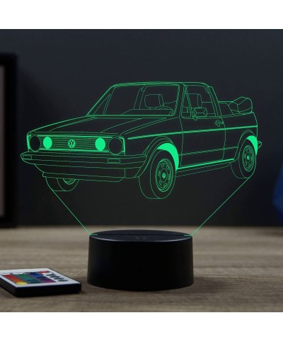 Lampe illusion 3D en verre acrylique gravée au laser représentant une voiture VW Golf 1 Cabriolet.