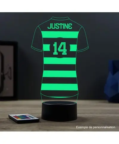 Lampe illusion 3D en verre acrylique gravée au laser représentant un maillot de rugby personnalisé.