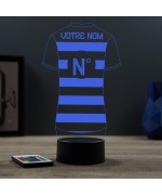 Lampe illusion 3D en verre acrylique gravée au laser représentant un maillot de rugby personnalisé.