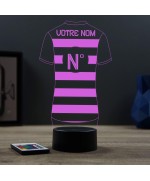 Lampe illusion 3D en verre acrylique gravée au laser représentant un maillot de rugby personnalisé.