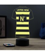 Lampe illusion 3D en verre acrylique gravée au laser représentant un maillot de rugby personnalisé.