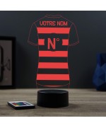 Lampe illusion 3D en verre acrylique gravée au laser représentant un maillot de rugby personnalisé.
