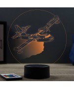 Lampe illusion 3D en verre acrylique gravée au laser représentant un avion Canadair CL-415.