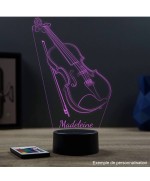 Lampe illusion 3D en verre acrylique gravée au laser représentant un violon et un archet.