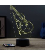 Lampe illusion 3D en verre acrylique gravée au laser représentant un violon et un archet.