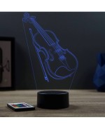 Lampe illusion 3D en verre acrylique gravée au laser représentant un violon et un archet.