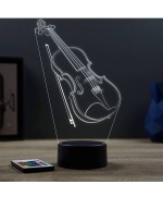 Lampe illusion 3D en verre acrylique gravée au laser représentant un violon et un archet.