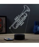 Lampe illusion 3D en verre acrylique gravée au laser représentant une trompette.