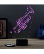Lampe illusion 3D en verre acrylique gravée au laser représentant une trompette.