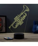 Lampe illusion 3D en verre acrylique gravée au laser représentant une trompette.