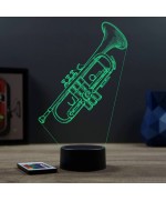 Lampe illusion 3D en verre acrylique gravée au laser représentant une trompette.