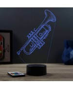 Lampe illusion 3D en verre acrylique gravée au laser représentant une trompette.