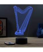 Lampe illusion 3D en verre acrylique gravée au laser représentant une harpe.