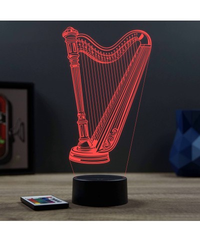 Lampe illusion 3D en verre acrylique gravée au laser représentant une harpe.