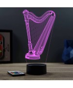 Lampe illusion 3D en verre acrylique gravée au laser représentant une harpe.