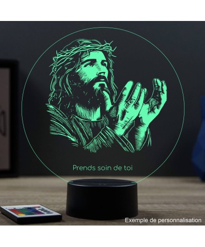 Lampe illusion 3D en verre acrylique gravée au laser représentant Jésus-Christ implorant.