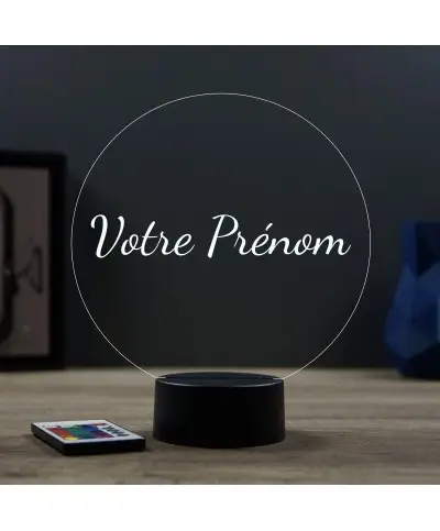 Lampe illusion 3D en verre acrylique gravée au laser avec votre prénom.