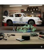 Lampe illusion 3D en verre acrylique gravée au laser représentant une voiture Porsche 911 Targa 1973.