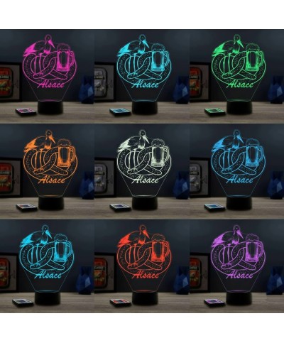 Lampe illusion 3D thème alsace avec bretzel, cigogne et bière.