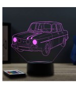 Lampe illusion 3D en verre acrylique gravée au laser représentant une voiture Renault R8 Gordini.