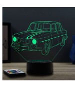 Lampe illusion 3D en verre acrylique gravée au laser représentant une voiture Renault R8 Gordini.