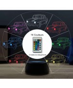 Lampe illusion 3D en verre acrylique gravée au laser représentant une voiture Renault R8 Gordini.