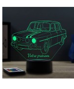 Lampe illusion 3D en verre acrylique gravée au laser représentant une voiture Renault R8 Gordini.
