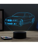 Lampe illusion 3D en verre acrylique gravée au laser représentant une voiture BMW E46.