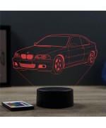 Lampe illusion 3D en verre acrylique gravée au laser représentant une voiture BMW E46.