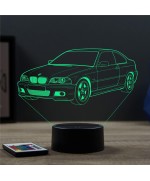 Lampe illusion 3D en verre acrylique gravée au laser représentant une voiture BMW E46.