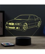 Lampe illusion 3D en verre acrylique gravée au laser représentant une voiture BMW E46.