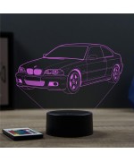 Lampe illusion 3D en verre acrylique gravée au laser représentant une voiture BMW E46.