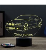 Lampe illusion 3D en verre acrylique gravée au laser représentant une voiture BMW E46.