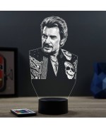 Lampe illusion 3D représentant un portrait de Johnny Hallyday.