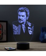 Lampe illusion 3D représentant un portrait de Johnny Hallyday.