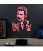 Lampe illusion 3D représentant un portrait de Johnny Hallyday.