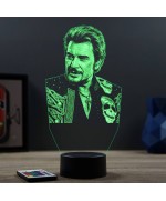 Lampe illusion 3D représentant un portrait de Johnny Hallyday.